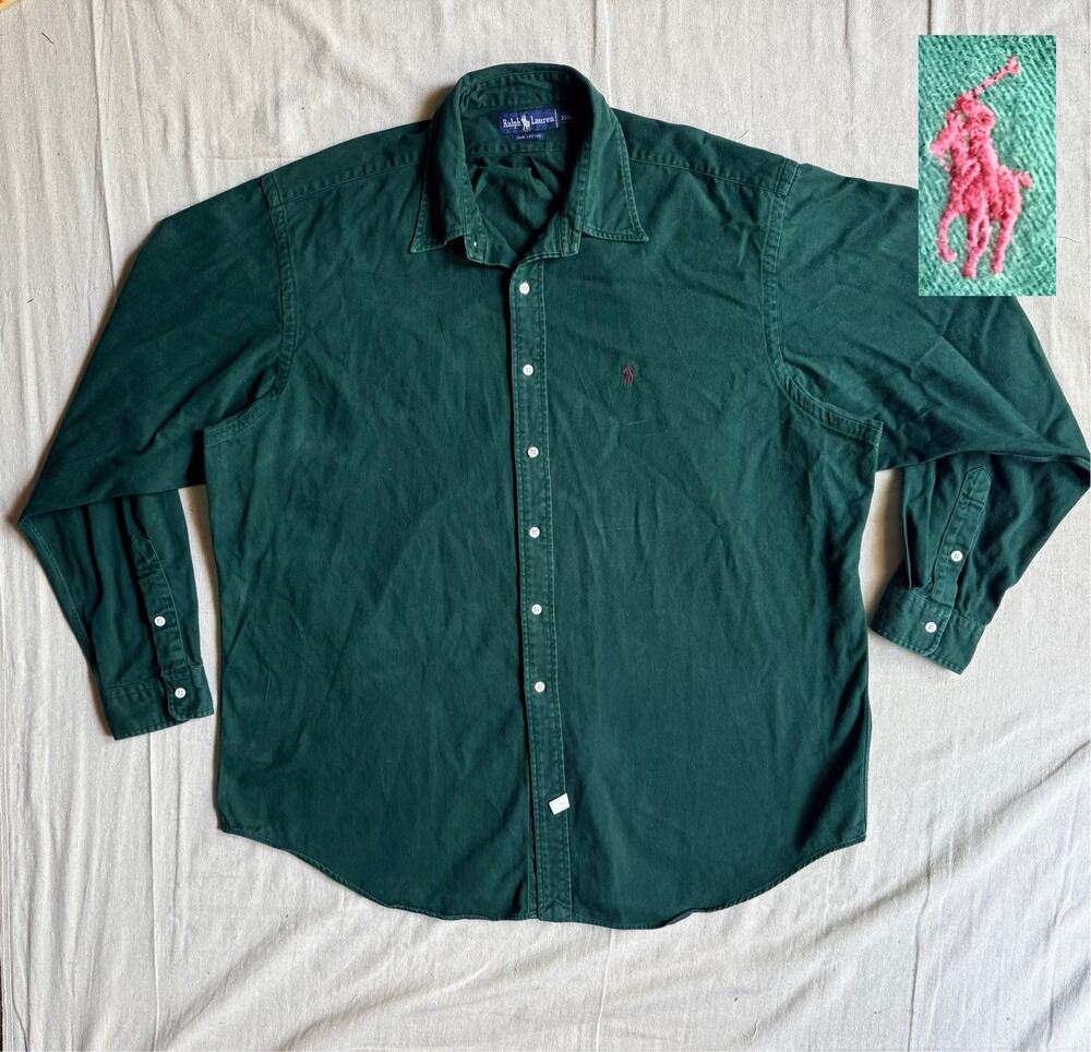 Vintage Polo Ralph Lauren Shirt Men's 2XL Long Sleeve Button Down Heavy Cotton